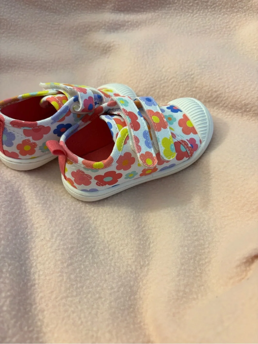 Kohl's White Canvas Kids Sneakers with Pink, Yellow, Blue & Orange Flowers